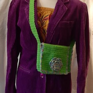 Green knit hand made purse